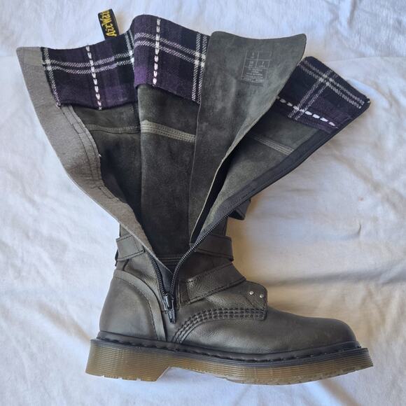 Dr Martens Phina Walking Dead Tall Leather Moto Boots Goth Gray Women's Size 7 - Picture 7 of 9